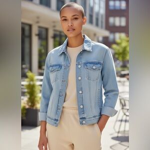 Tommy Hilfiger Jacket Womens Size S/P Blue Denim Color Block Flag Trucker New‎